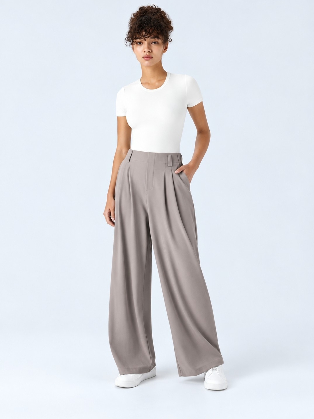 HALARA Wide-Leg High-Rise Pants in Taupe